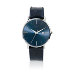Montre acier bracelet cuir bleu - vue 1