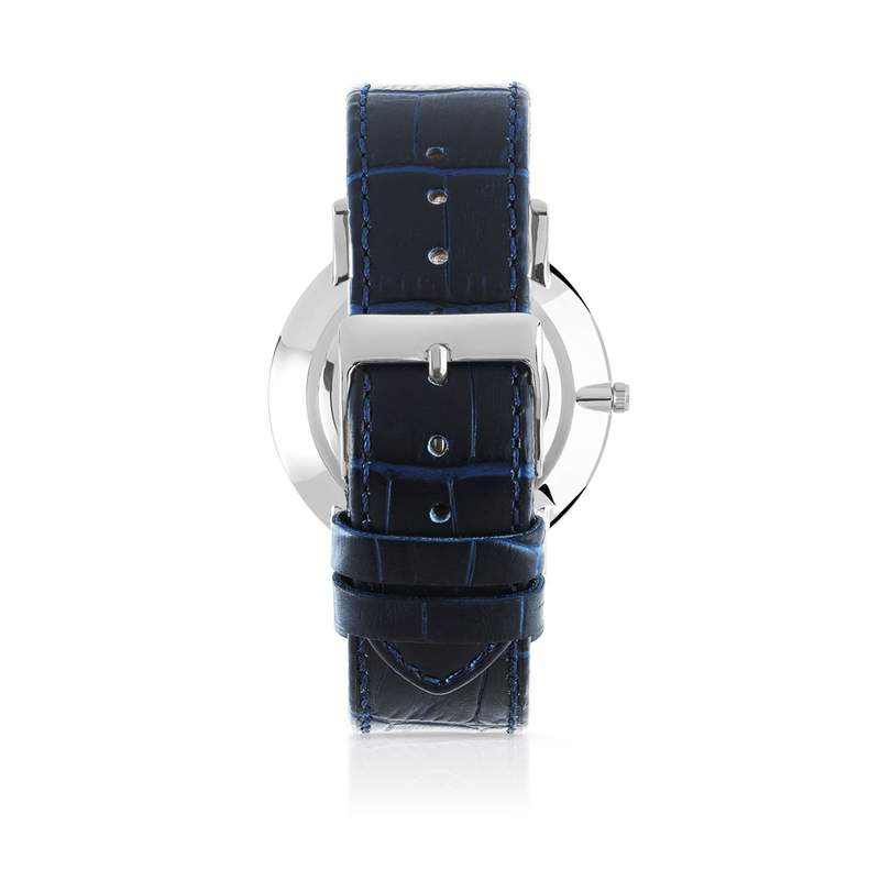 Montre acier bracelet cuir bleu - vue 2