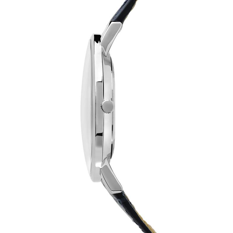 Montre acier bracelet cuir bleu - vue 3
