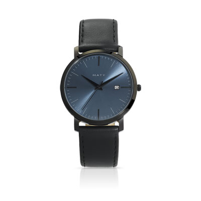 Montre acier bracelet cuir - vue V1