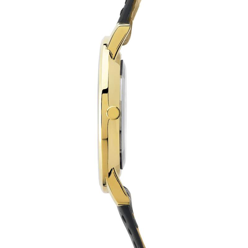 Montre homme dorée bracelet cuir noir - vue 3