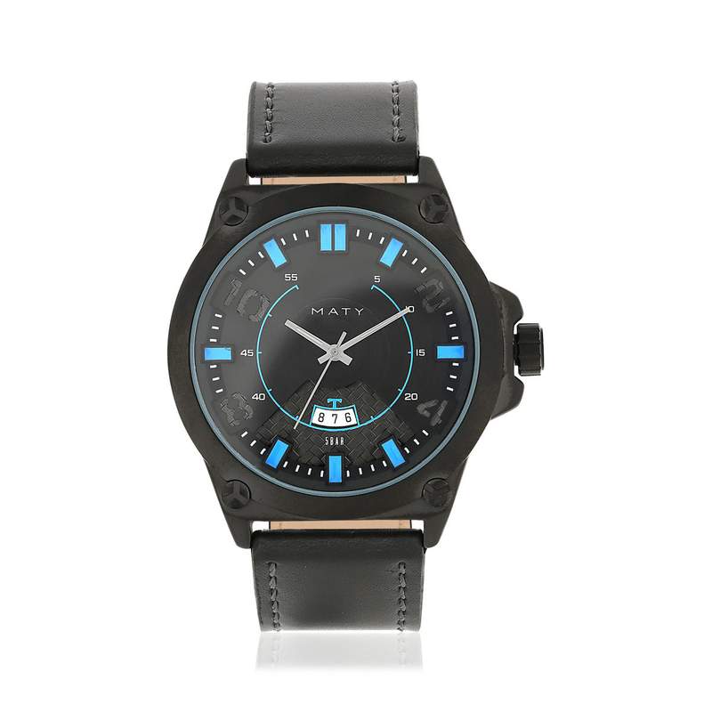 Montre revêtement noir cuir noir - vue 1