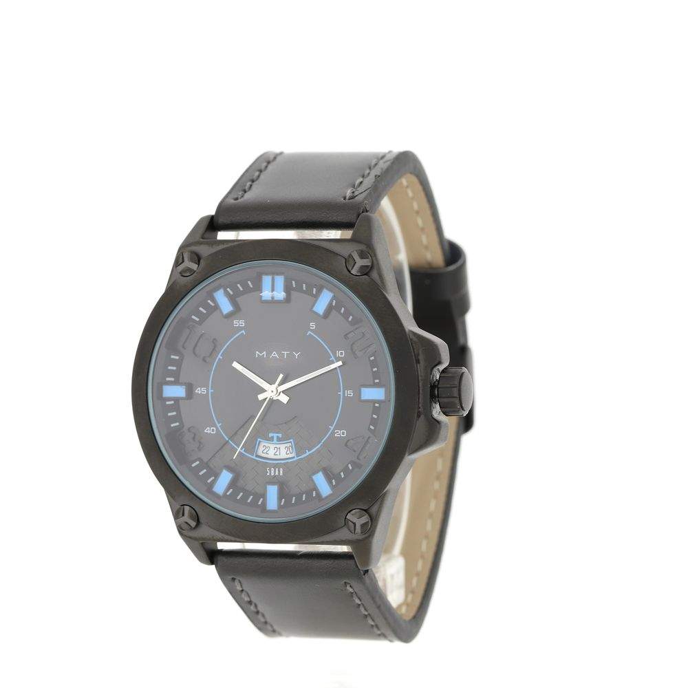 Montre revêtement noir cuir noir - vue 2