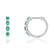 Créoles MATY Or 750 blanc Emeraudes et Diamants