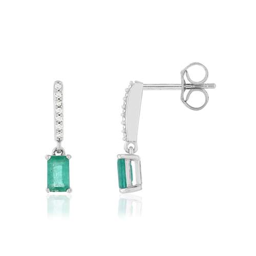 Boucles d'oreilles MATY Or 750 blanc Emeraudes et Diamants