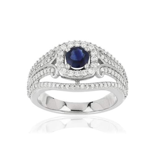MATY Ring 750 witgoud Saffier en Diamanten
