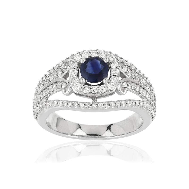 Bague MATY Or 750 blanc Saphir et Diamants - vue 1