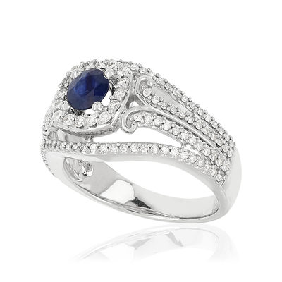 Bague MATY Or 750 blanc Saphir et Diamants - vue VD1