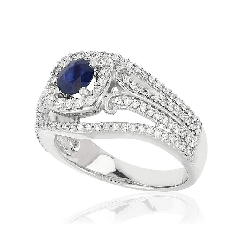 Bague MATY Or 750 blanc Saphir et Diamants - vue D1