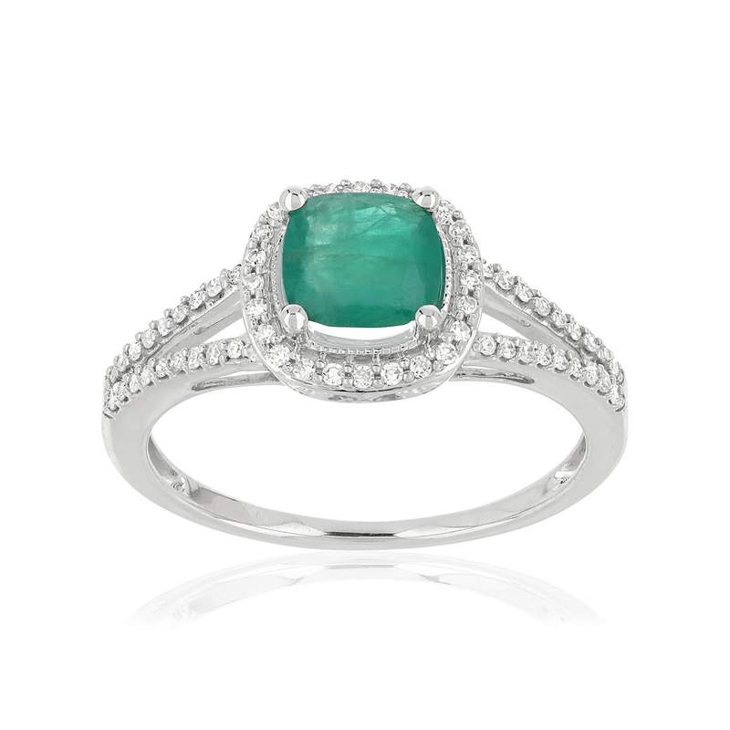 Bague MATY Or 750 blanc Emeraude et Diamants - vue 1
