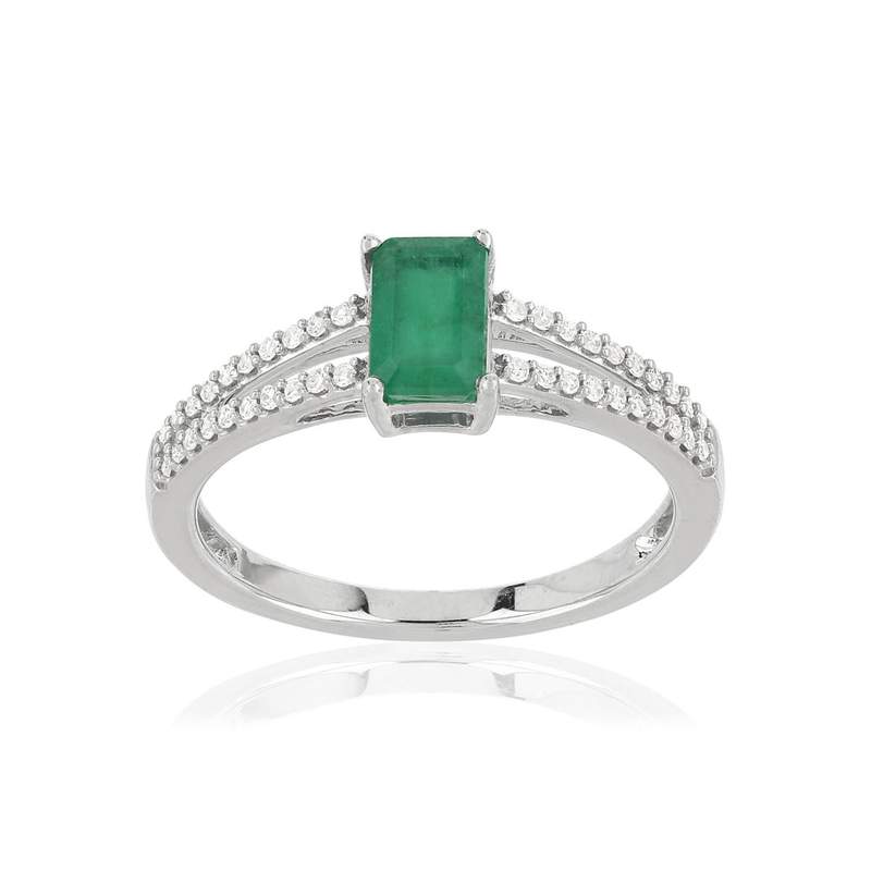 Bague MATY Or 750 blanc Emeraude et Diamants - vue 1