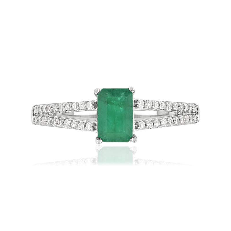 Bague MATY Or 750 blanc Emeraude et Diamants - vue 3