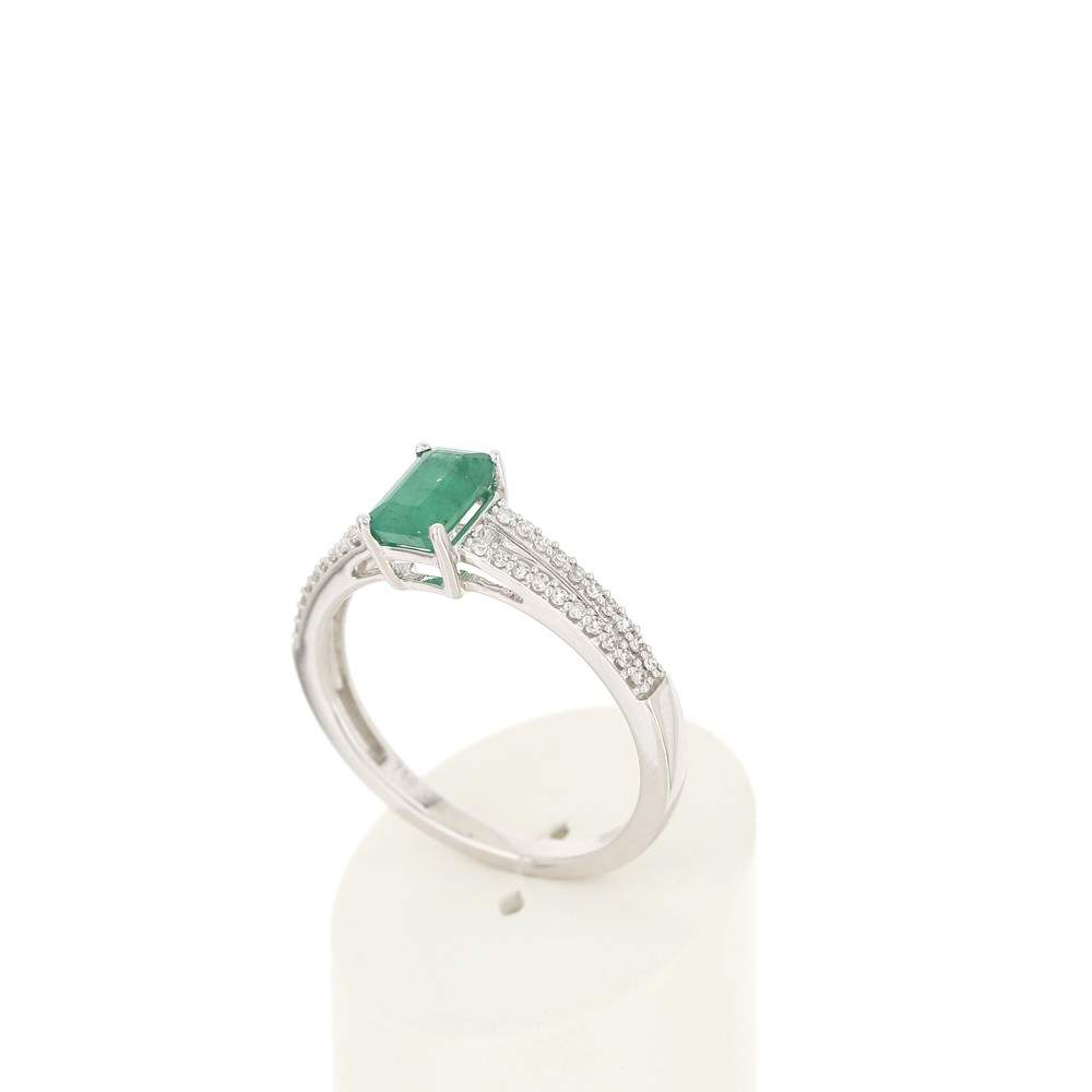 Bague MATY Or 750 blanc Emeraude et Diamants - vue 3