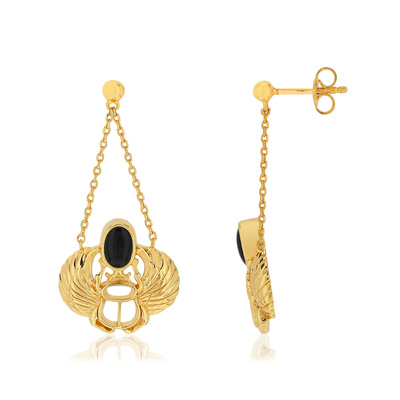 Boucles d'oreilles MATY Dorées Onyxs noirs - vue V1