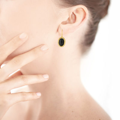 Boucles d'oreilles MATY Dorées Onyx noirs - vue Vporté 1
