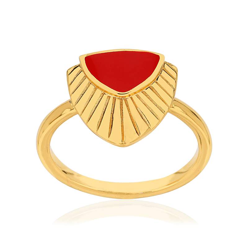 Bague MATY Dorée laque rouge - vue 1