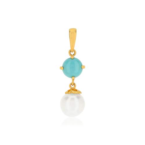 MATY Yellow 375 gold Turq imitation pearl pendant