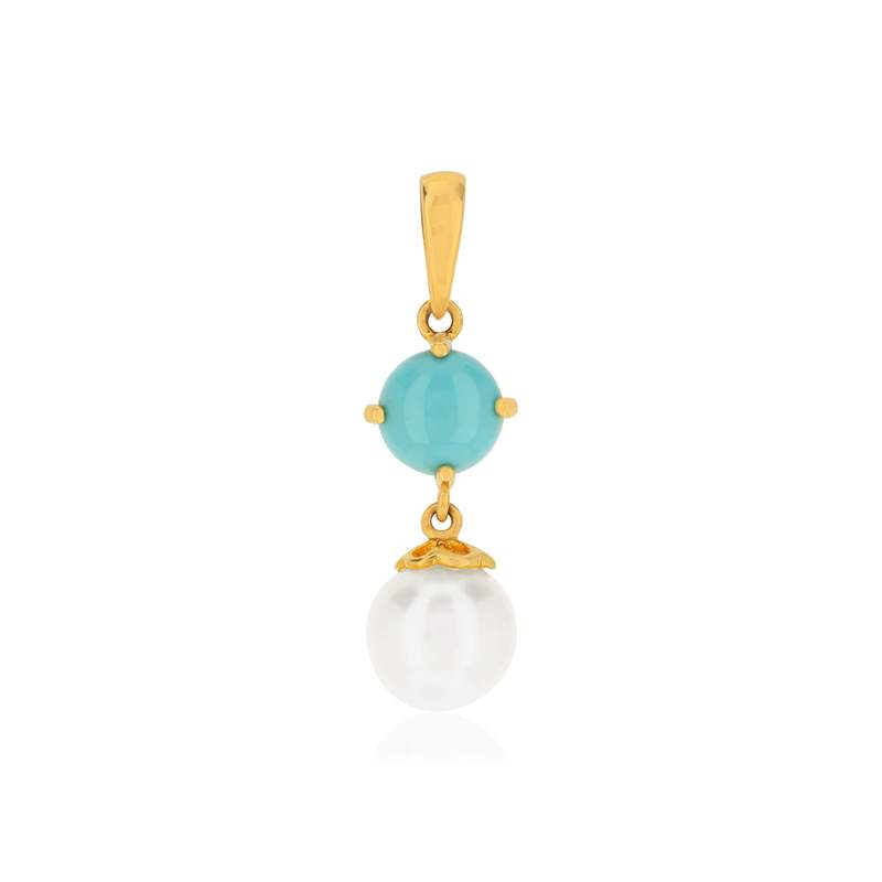 Pendentif MATY Or 375 jaune Turq imit perle - vue 1