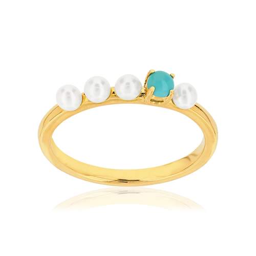 Ring MATY Geel 375 goud Turquoise imitatie parels