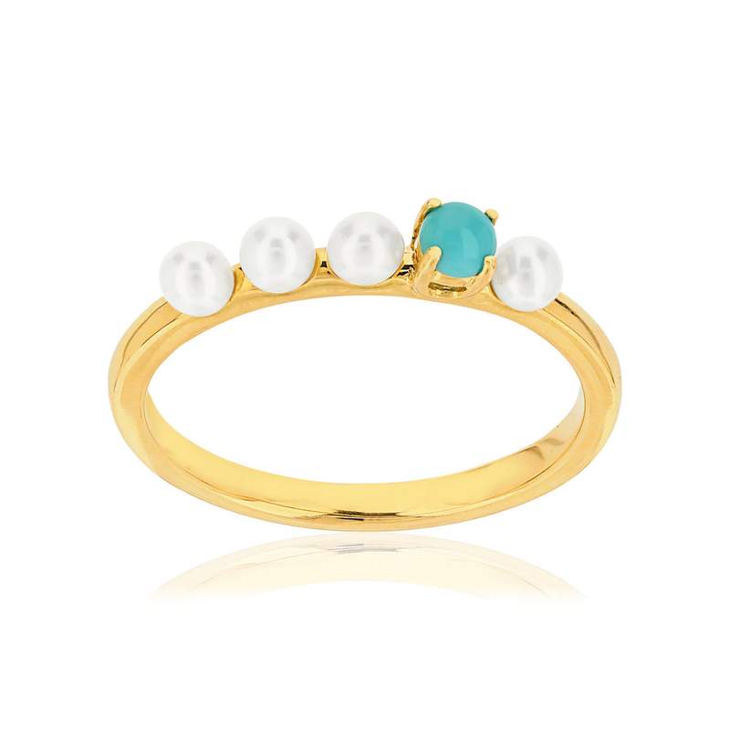 MATY Ring in 14K Yellow Gold with Turquoise and Imitation Pearls - View 1