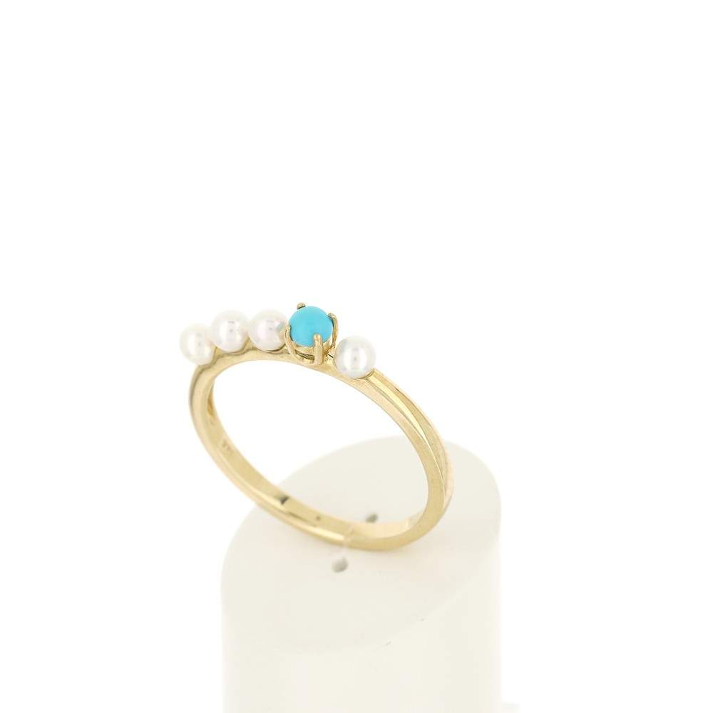 MATY Ring, 375 Yellow Gold, Turquoise, Imitation Pearls - View 3