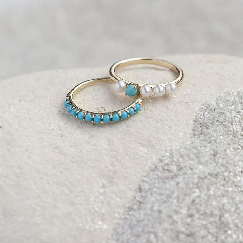 Ring MATY Gold 375 yellow Turquoise imitation pearls - view D3