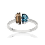 Bague MATY Or 375 blanc Topaze et Quartz fumé - vue 1