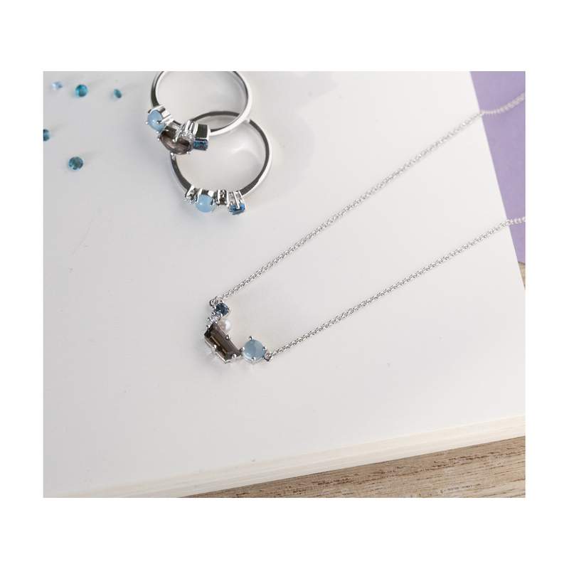 Collier MATY Or 375 blanc pierres fines 43 cm - vue D2