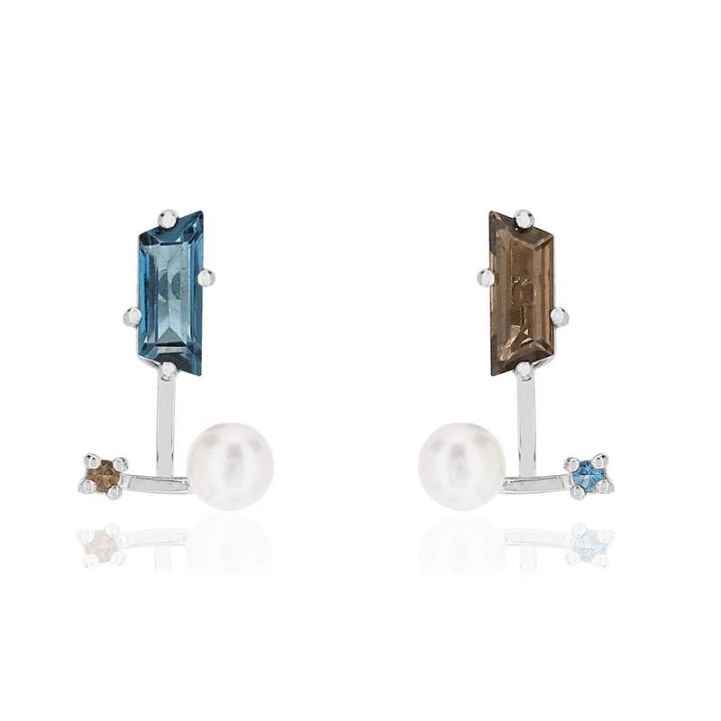 Boucles d'oreilles MATY Or 375 blanc pierres fines - vue 1