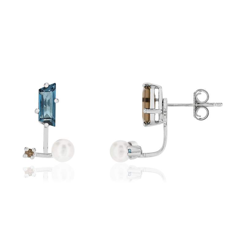 Boucles d'oreilles MATY Or 375 blanc pierres fines - vue 2