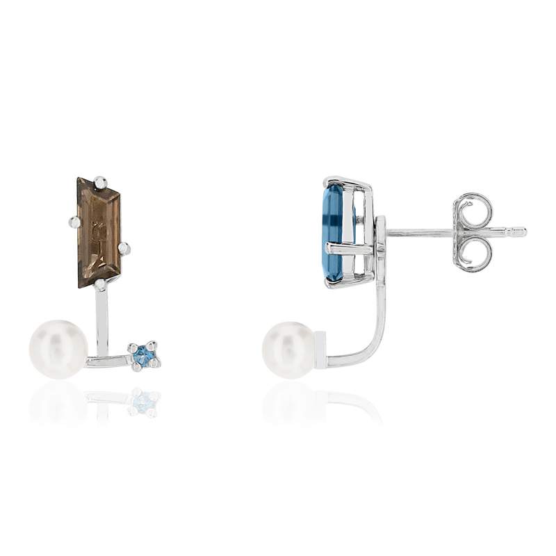 Boucles d'oreilles MATY Or 375 blanc pierres fines - vue 3