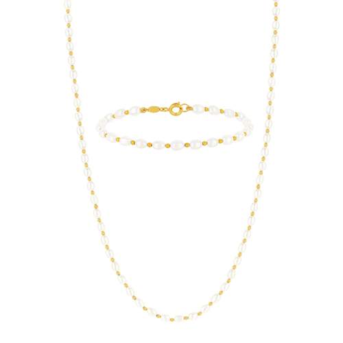 Parure or 375 perles de culture de chine collier bracelet