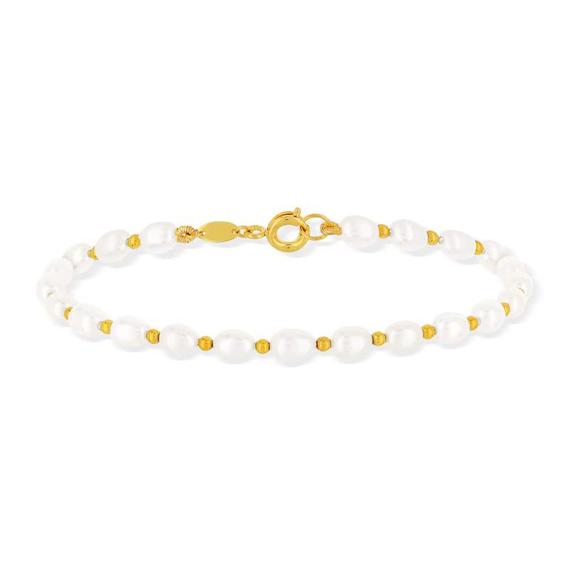 Parure or 375 perles de culture de chine collier bracelet - vue D2