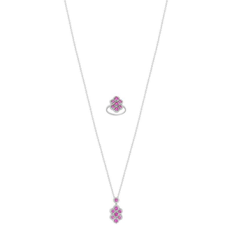 Parure argent 925 pierres imitation roses et zirconias - vue 1