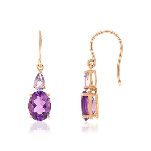 Boucles d'oreilles or 375 rose pendants améthystes