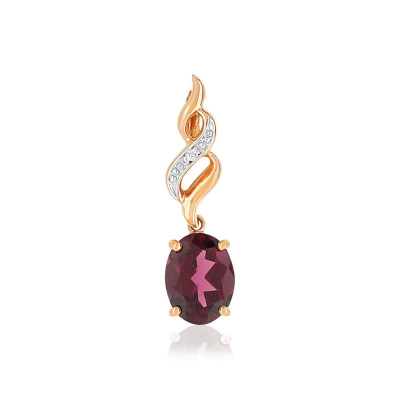 Pendentif or 375 rose diamant et grenat rhodolite pourpre - vue 1