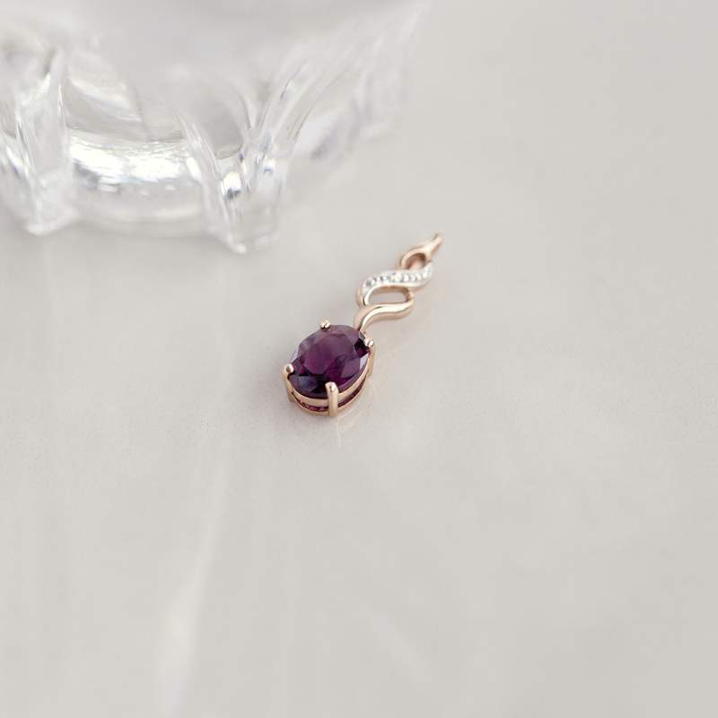 Pendentif or 375 rose diamant et grenat rhodolite pourpre - vue D3