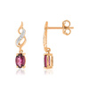Boucles d'oreilles or 375 rose pendants diamants et grenats rhodolites pourpres - vue V1