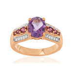 Bague or 375 2 tons diamants améthyste et grenat - vue 1