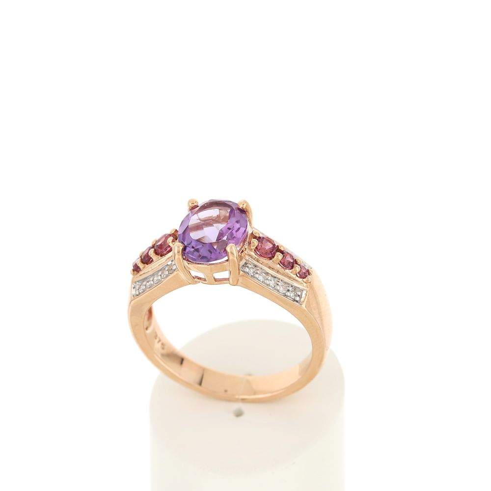 Bague or 375 2 tons diamants améthyste et grenat - vue 2