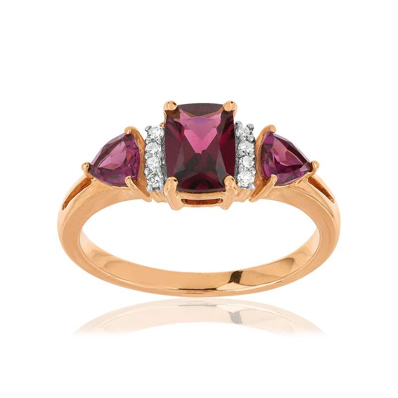 Bague or 375 rose 2 tons grenats rhodolites et diamants - vue 1