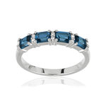 Bague or 375 blanc topazes bleues traitées rectangulaires et diamants - vue 1