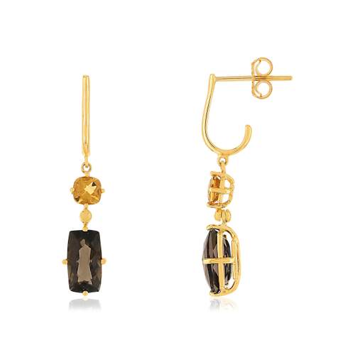 Boucles d'oreilles MATY Or 375 jaune Quartzs fumés et Citrines