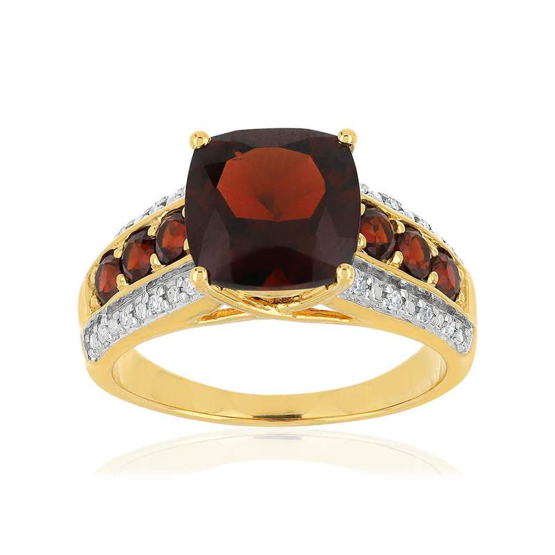 Bague or 375 2 tons diamants et grenats - vue 1