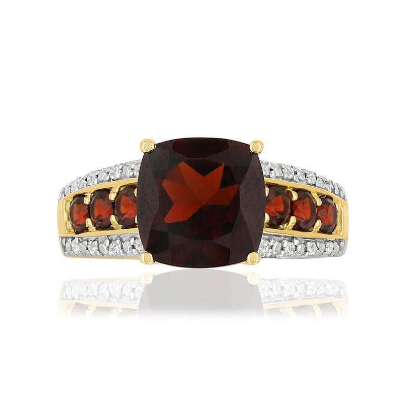 Bague or 375 2 tons diamants et grenats - vue 3