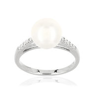 Bague MATY Or 375 blanc Perle de culture de Chine et Diamants
