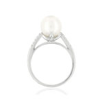 Bague or 375 blanc perle de culture de Chine et diamants - vue 2