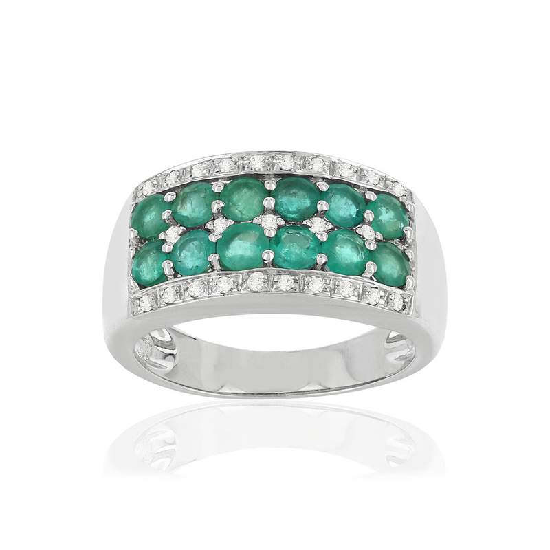 Bague or 750 émeraudes et diamants - vue 1