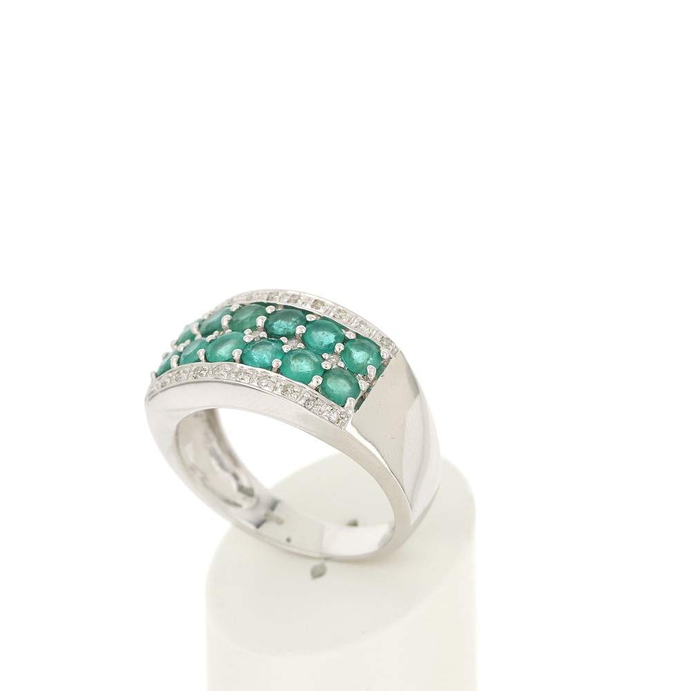 Bague or 750 émeraudes et diamants - vue 3