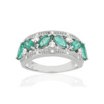 Bague or 750 émeraudes taille marquise saphirs et diamants - vue 1